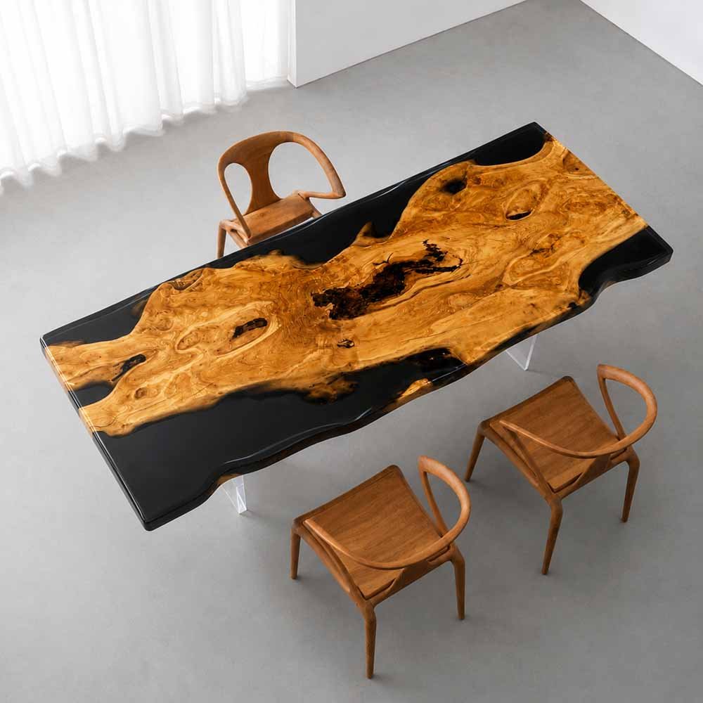 Elite Artistic Olive Wood & Transparent Black - Gray Epoxy Resin Dining Table ECT-153 - Elitecustomtable