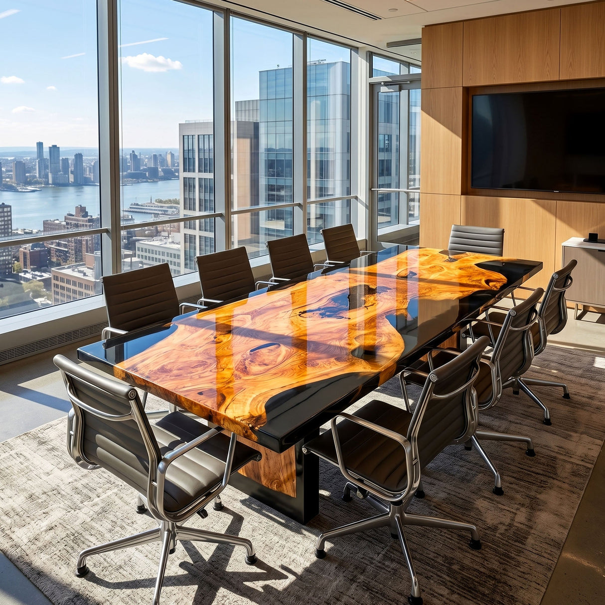 Elite Artistic Olive Wood & Transparent Black - Gray Epoxy Resin Dining Table ECT - 153 - Elitecustomtable