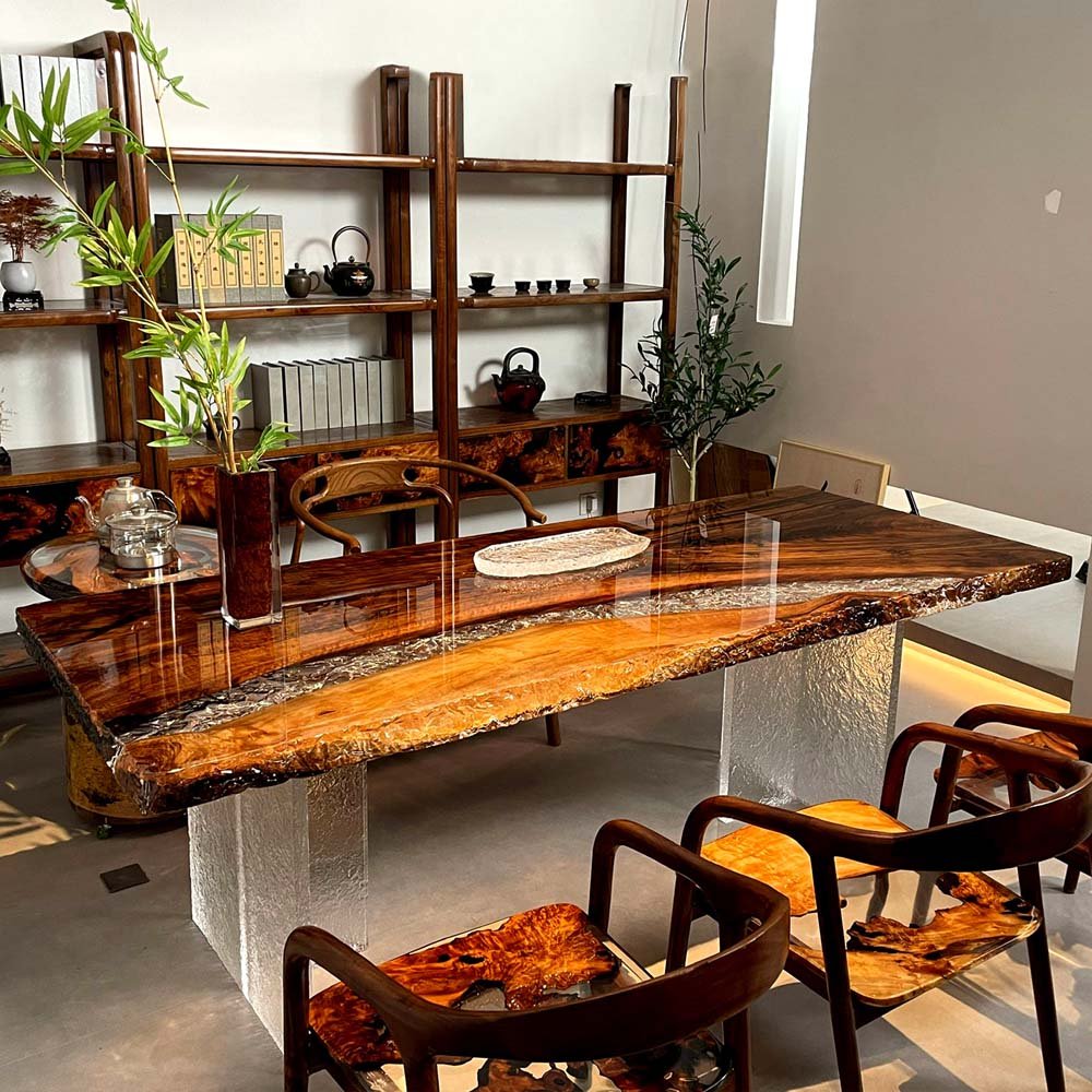 Elite Black Walnut and Clear Crystalline Epoxy Dining Table ECT - 149 - Elitecustomtable