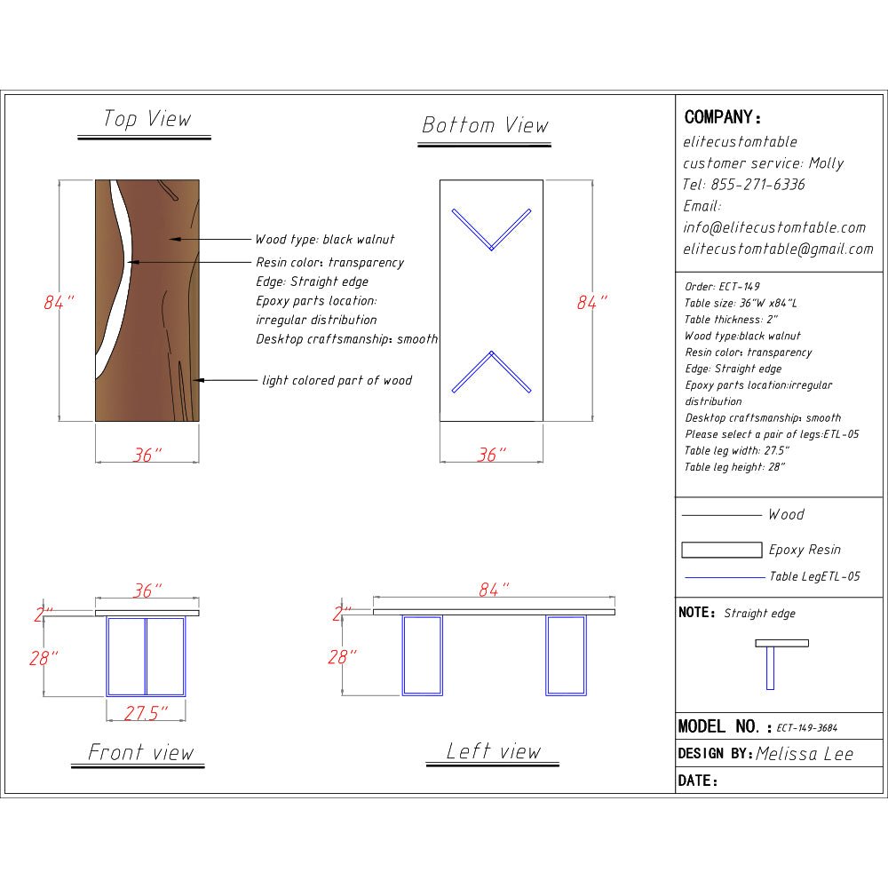 Elite Black Walnut and Clear Crystalline Epoxy Dining Table ECT - 149 - Elitecustomtable