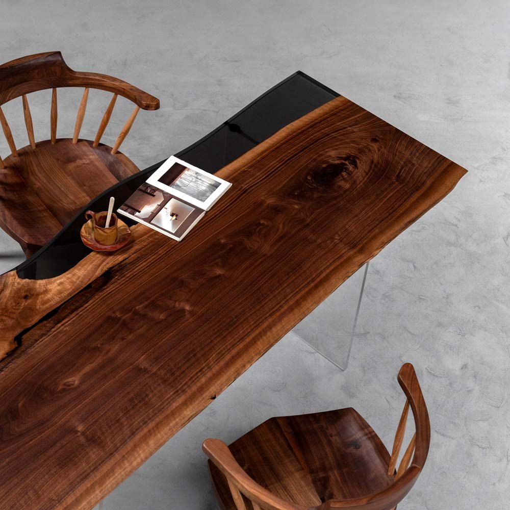 Elite Black Walnut & Black - Transparent Epoxy River Dining Table ECT - 28 - Elitecustomtable