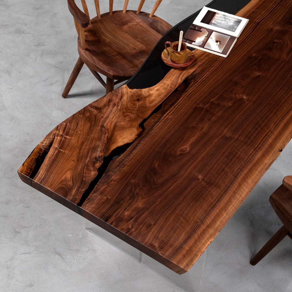 Elite Black Walnut & Black - Transparent Epoxy River Dining Table ECT - 28 - Elitecustomtable