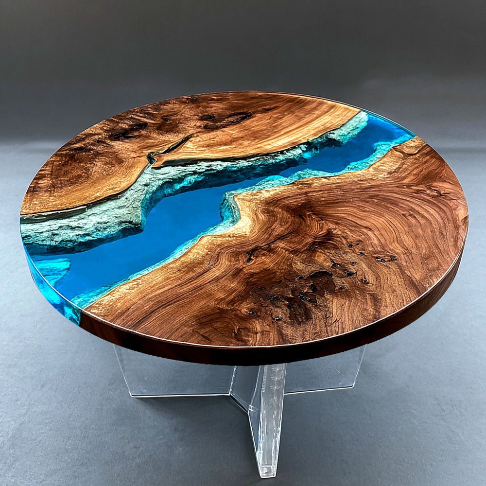 Elite Black Walnut Blue Ocean Epoxy Round Dinner Table ECT - 253 - Elitecustomtable