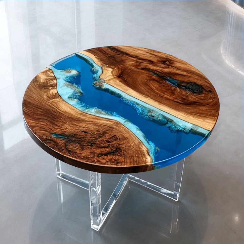 Elite Black Walnut Blue Ocean Epoxy Round Dinner Table ECT - 253 - Elitecustomtable