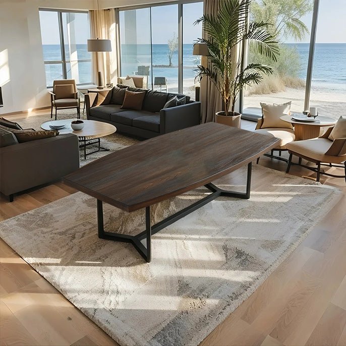 Elite Black Walnut Boat - Shaped Tapered Edge Solid Wood Coffee Table EWT - 36 - Elitecustomtable