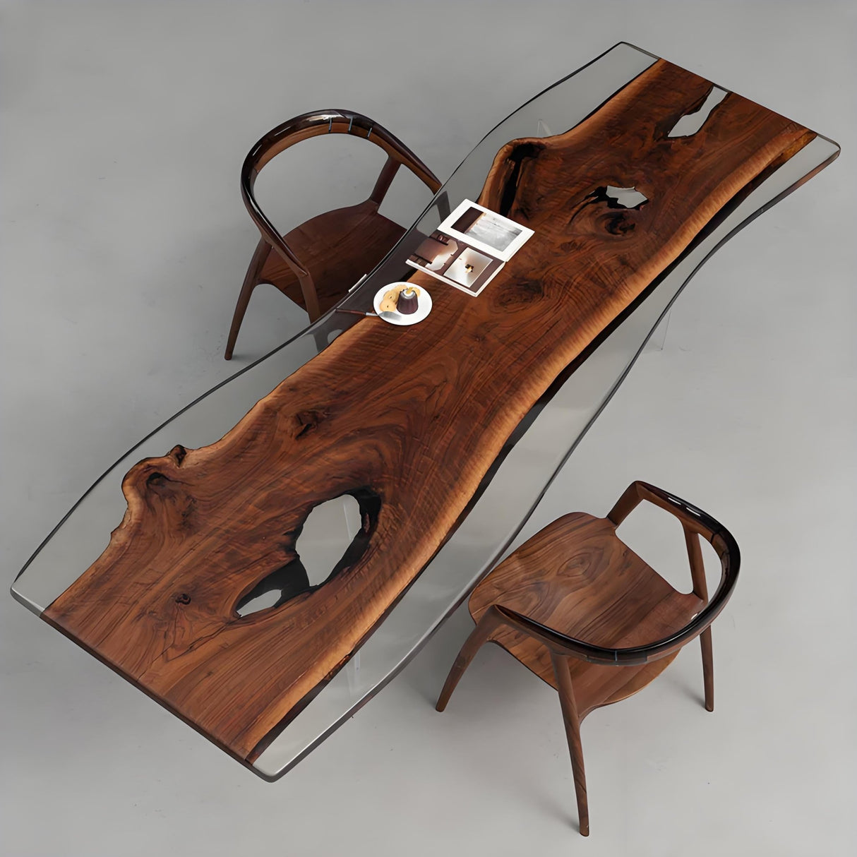 Elite Black Walnut Live - Edge Table with Clear Resin Surround 29.92"Wx99.21" L, EIT - 10 - Elitecustomtable