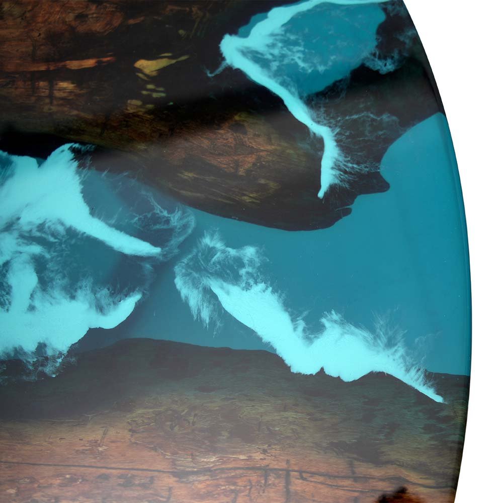 Elite Black Walnut Round Table with Turquoise - Blue Epoxy Ocean Waves ECT - 03 - Elitecustomtable