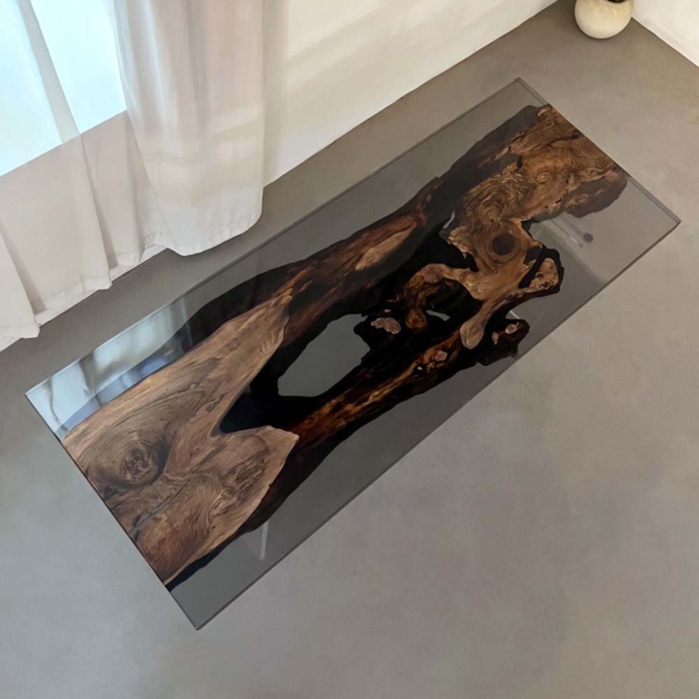 Elite Black Walnut Wood & Black - Gray Transparent Epoxy Resin Dining Table ECT - 157 - Elitecustomtable
