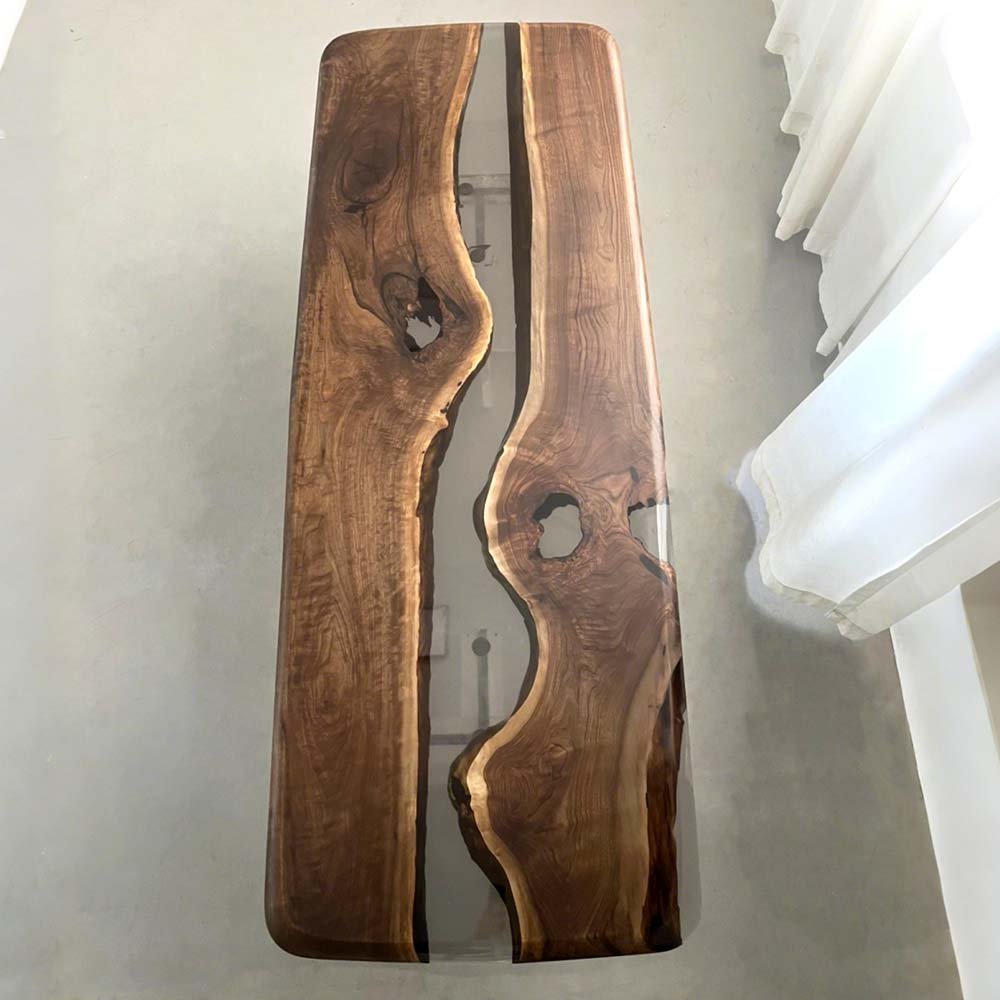 Elite Black Walnut Wood & Black - Gray Transparent Epoxy Resin Dining Table ECT - 158 - Elitecustomtable