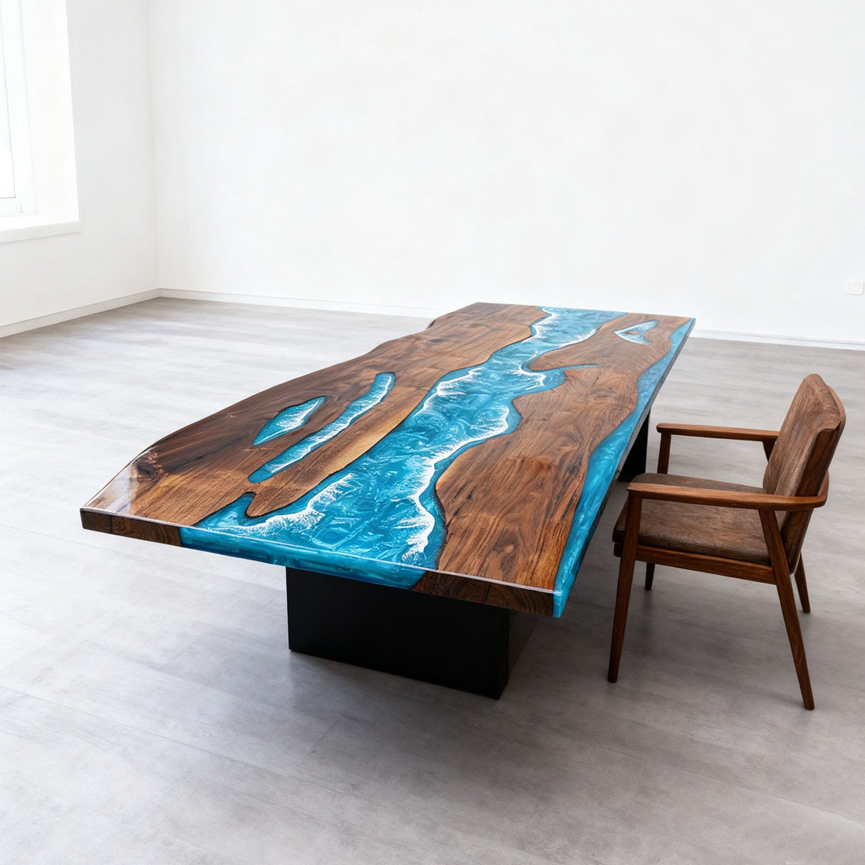 Elite Black Walnut Wood & Coastal Cliff Wave Epoxy Live - Edge Dining Table ECT - 137 - Elitecustomtable