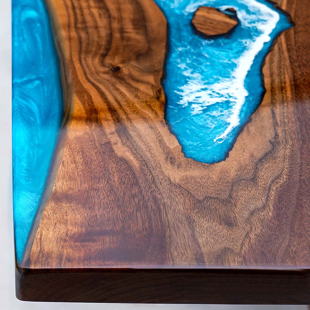 Elite Black Walnut Wood & Coastal Cliff Wave Epoxy Live - Edge Dining Table ECT - 137 - Elitecustomtable