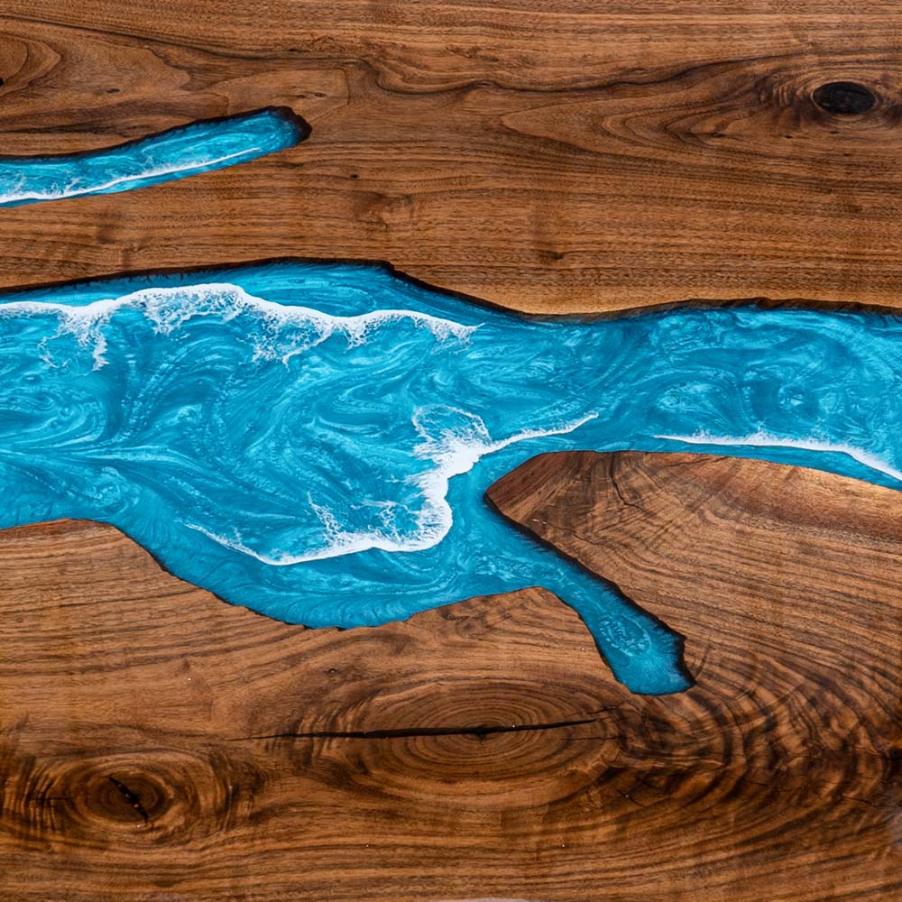 Elite Black Walnut Wood & Coastal Cliff Wave Epoxy Live - Edge Dining Table ECT - 137 - Elitecustomtable