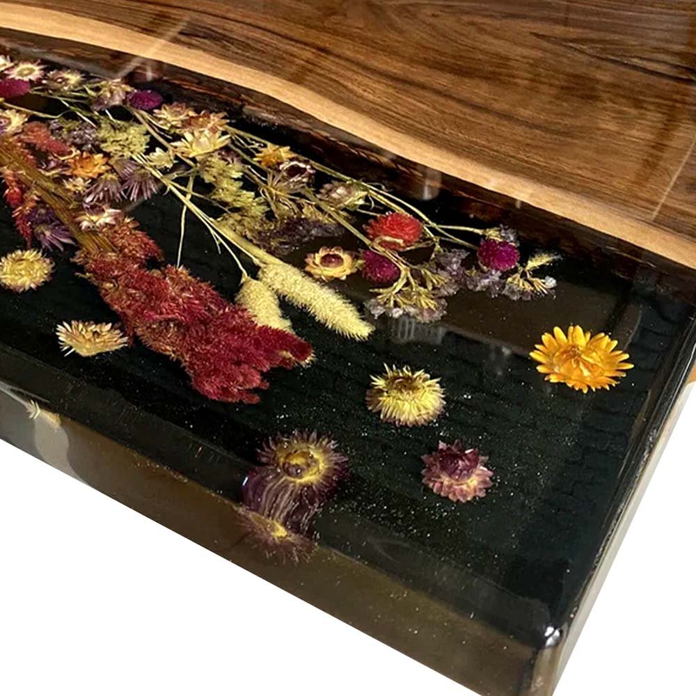Elite Black Walnut Wood & Dried Flower/Hay Resin Rectangular Dining Table ECT - 192 - Elitecustomtable