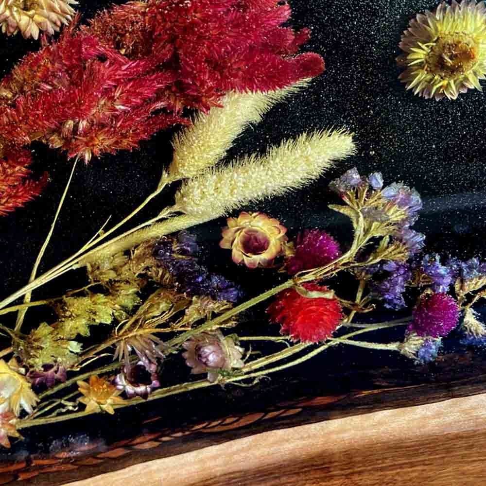 Elite Black Walnut Wood & Dried Flower/Hay Resin Rectangular Dining Table ECT - 192 - Elitecustomtable