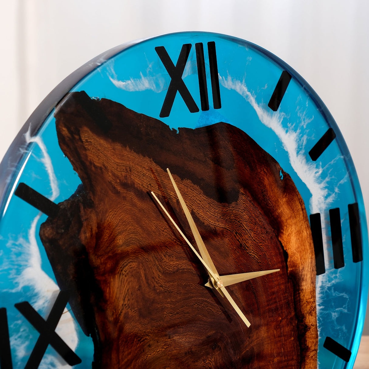 Elite Blue Ocean Wave Epoxy Resin & Black Walnut Wood Wall Clock EWC - 03 - 16'' - Elitecustomtable