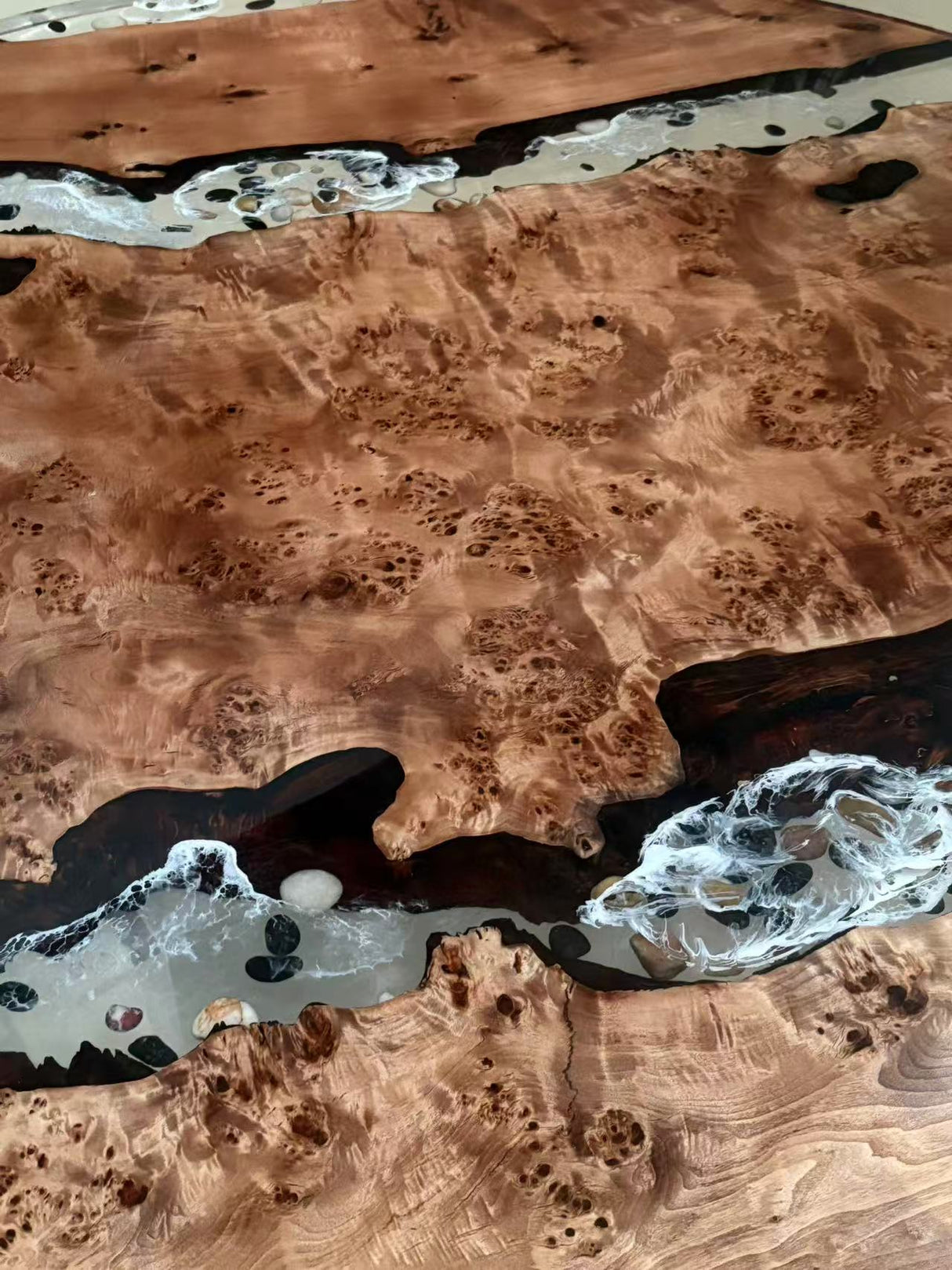 Elite Burl Wood Round Clear Epoxy Dining Table – 70" Handcrafted Wave Resin Tabletop | In - Stock - Elitecustomtable