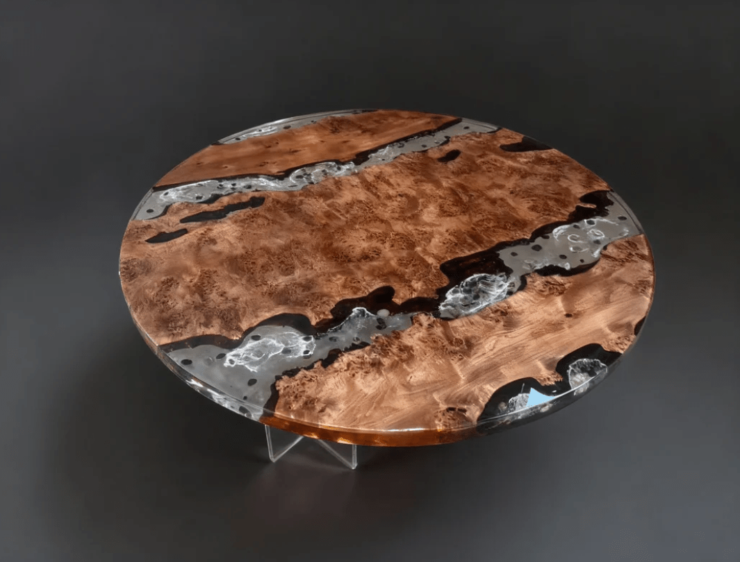 Elite Burl Wood Round Clear Epoxy Dining Table – 70" Handcrafted Wave Resin Tabletop | In - Stock - Elitecustomtable