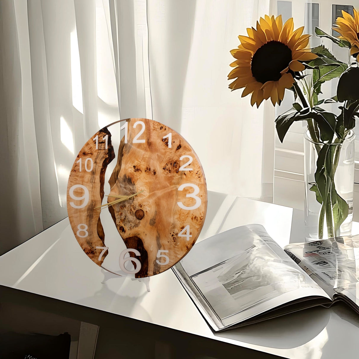 Elite Clear Transparent Epoxy Resin & White Poplar Wood Wall Clock EWC - 08 - 16'' - Elitecustomtable