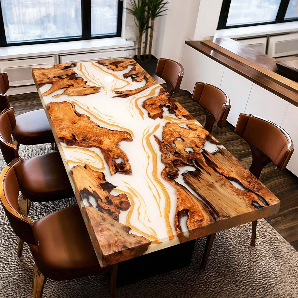 Elite Cunninghamia Wood Dining Table with Milk White Epoxy Resin ECT - 176 - Elitecustomtable