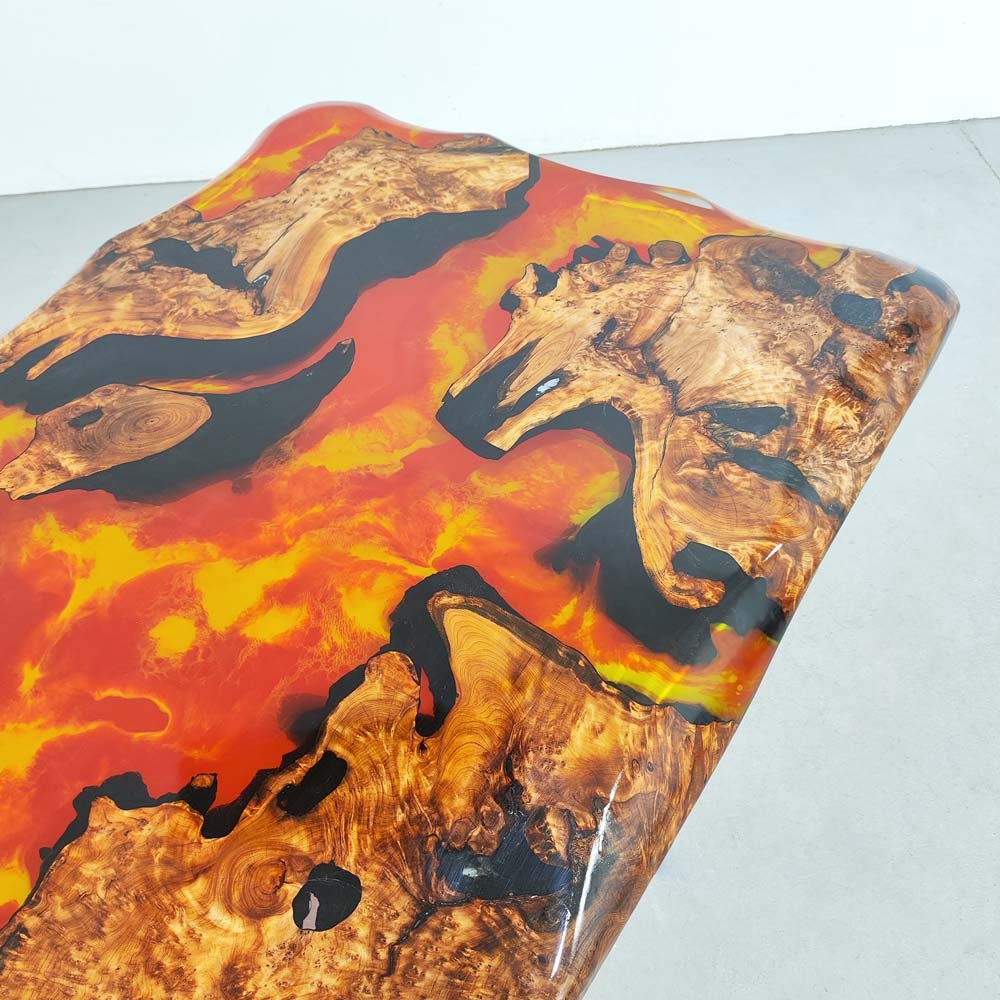 Elite Cunninghamia Wood & Flaming Gilt Epoxy Resin Dining Table ECT - 126 - Elitecustomtable