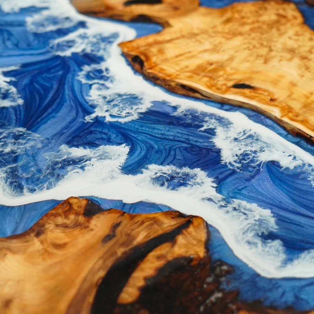 Elite Cunninghamia Wood with Blue & White Waves Epoxy Resin River Table ECT - 186 - Elitecustomtable