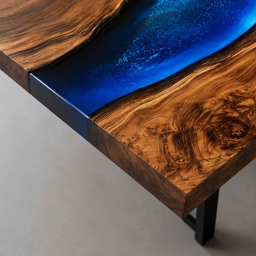 Elite Custom Black Walnut Blue Resin River Table ECT-120 - Elitecustomtable