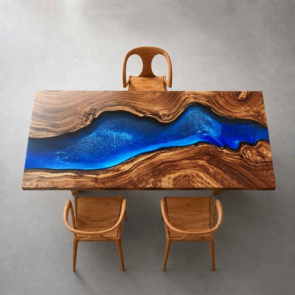 Elite Custom Black Walnut Blue Resin River Table ECT-120 - Elitecustomtable