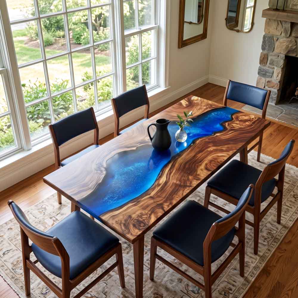 Elite Custom Black Walnut Blue Resin River Table ECT-120 - Elitecustomtable