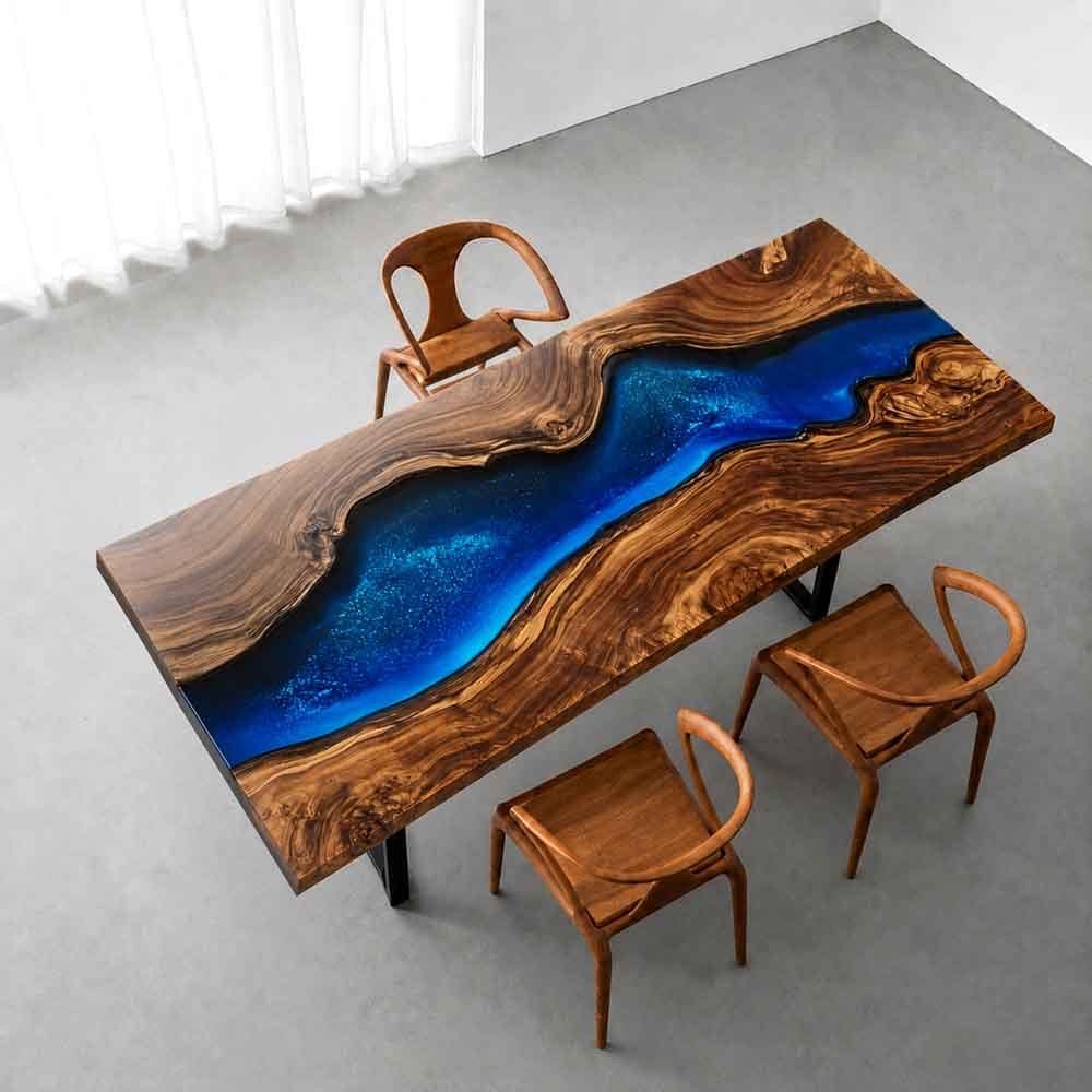 Elite Custom Black Walnut Blue Resin River Table ECT-120 - Elitecustomtable