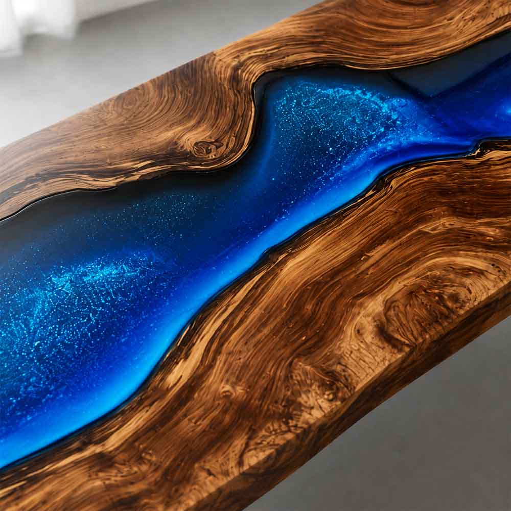 Elite Custom Black Walnut Blue Resin River Table ECT-120 - Elitecustomtable