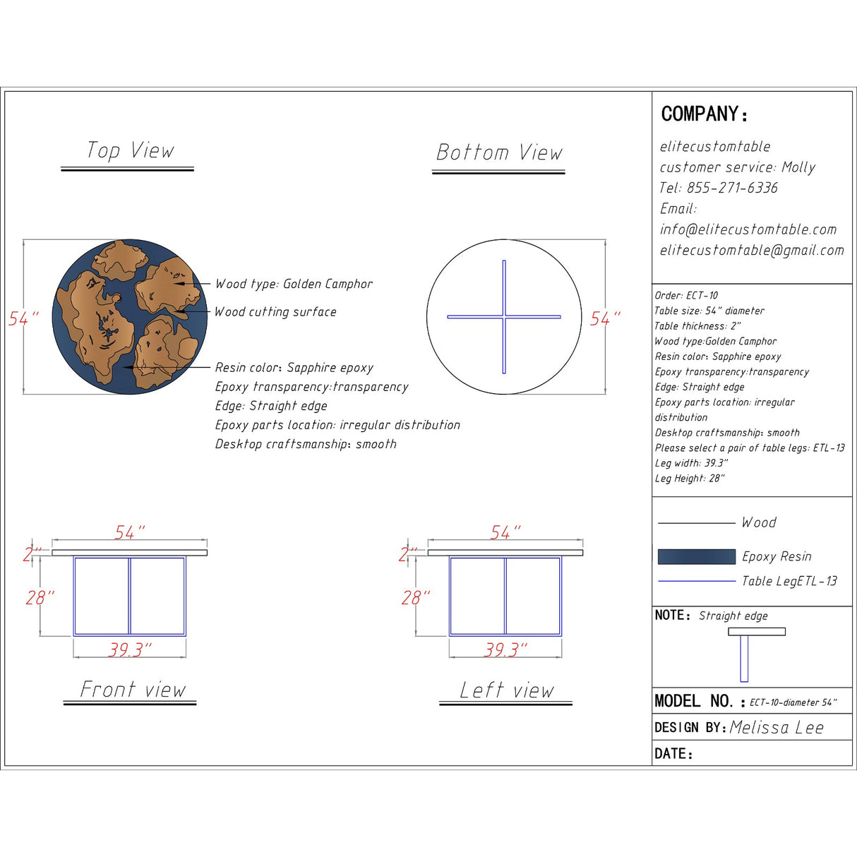 Elite Custom Golden Camphor Sapphire Epoxy Coffee Round Table ECT - 10 - Elitecustomtable