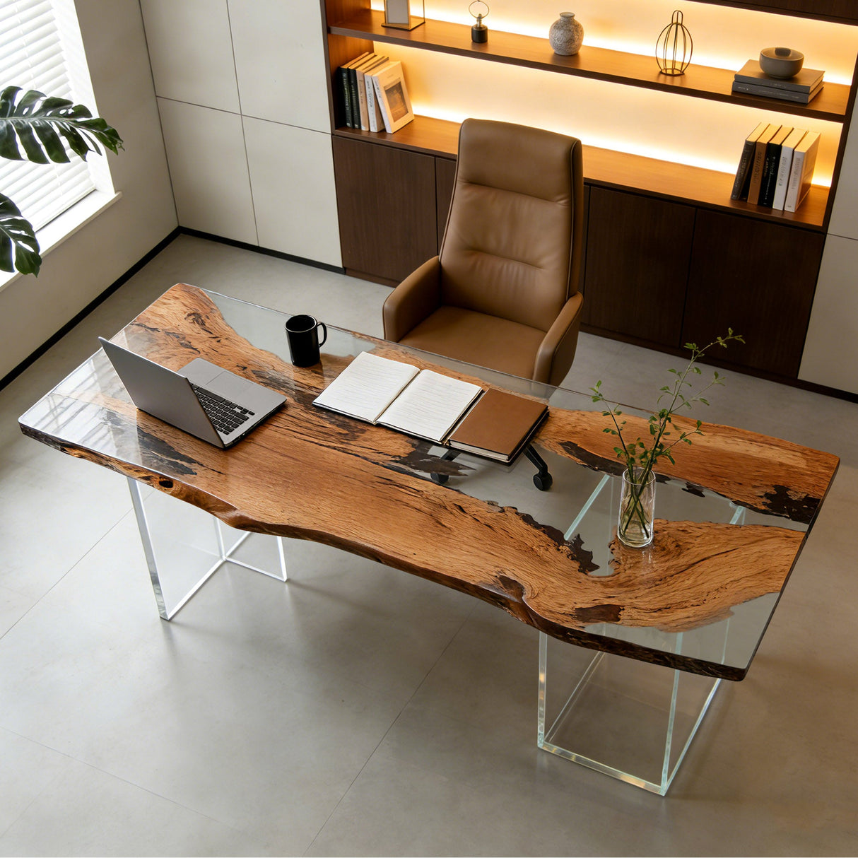 Elite Custom Live Edge Olive Wood Resin Office Table ECT - 42 - Elitecustomtable