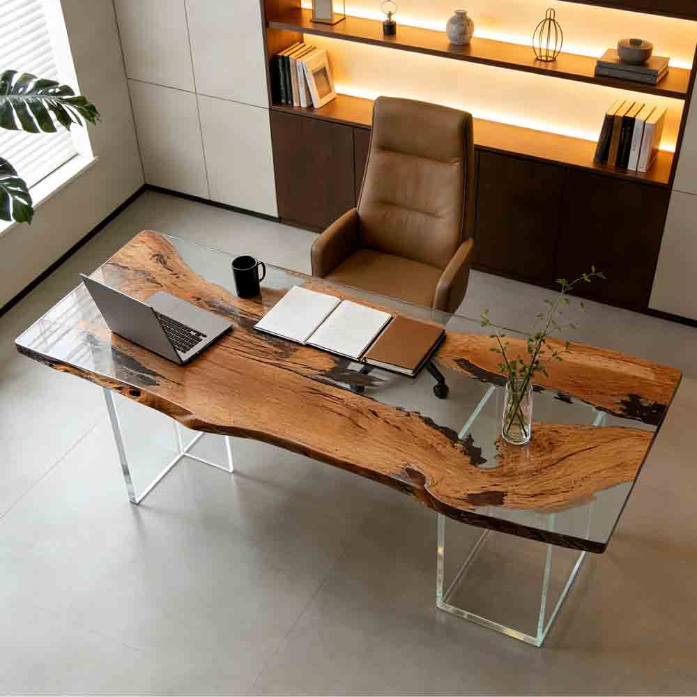 Elite Custom Live Edge Olive Wood Resin Office Table ECT - 42 - Elitecustomtable