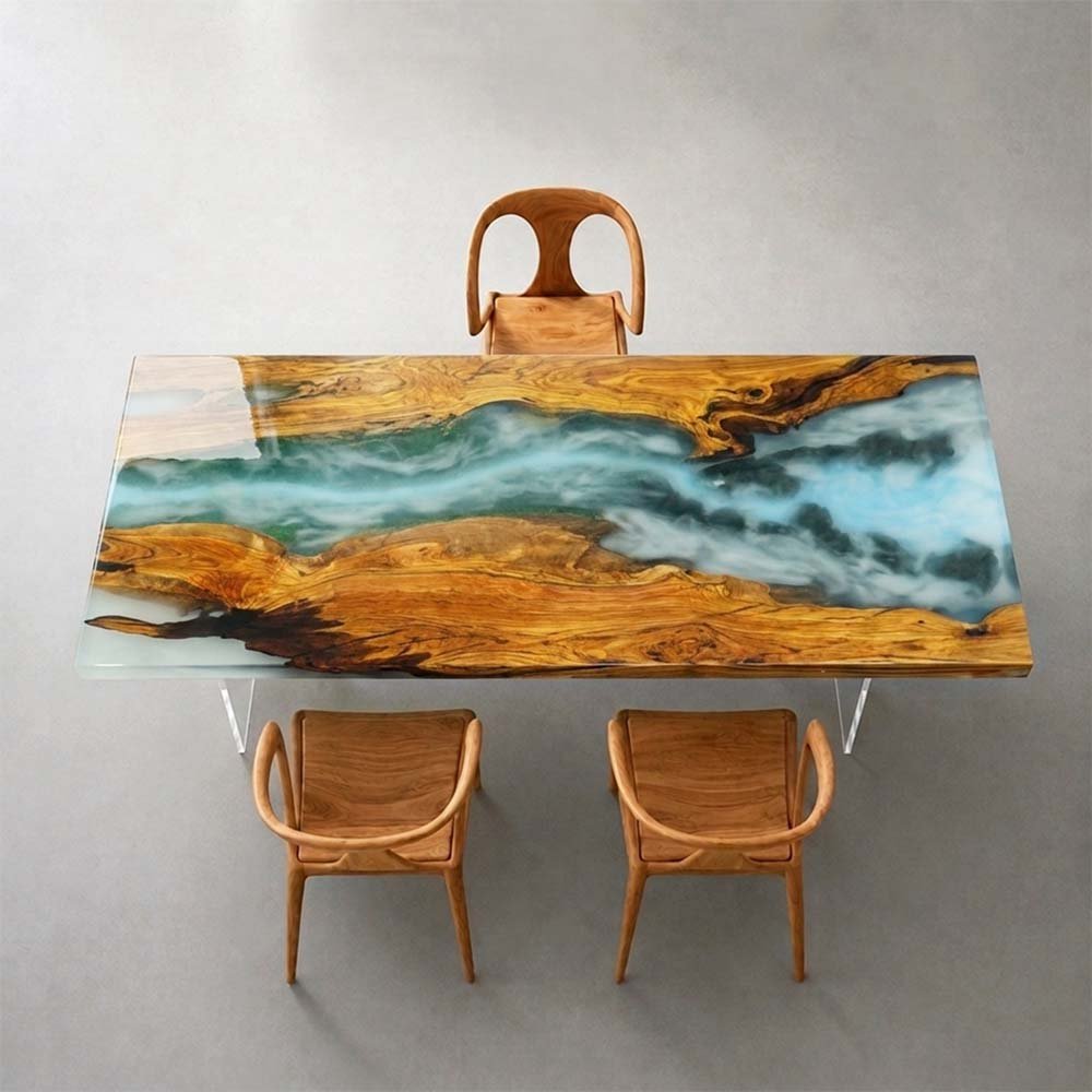 Elite Custom Misty Green Gorge Olive & Epoxy Resin Table ECT-19 - Elitecustomtable