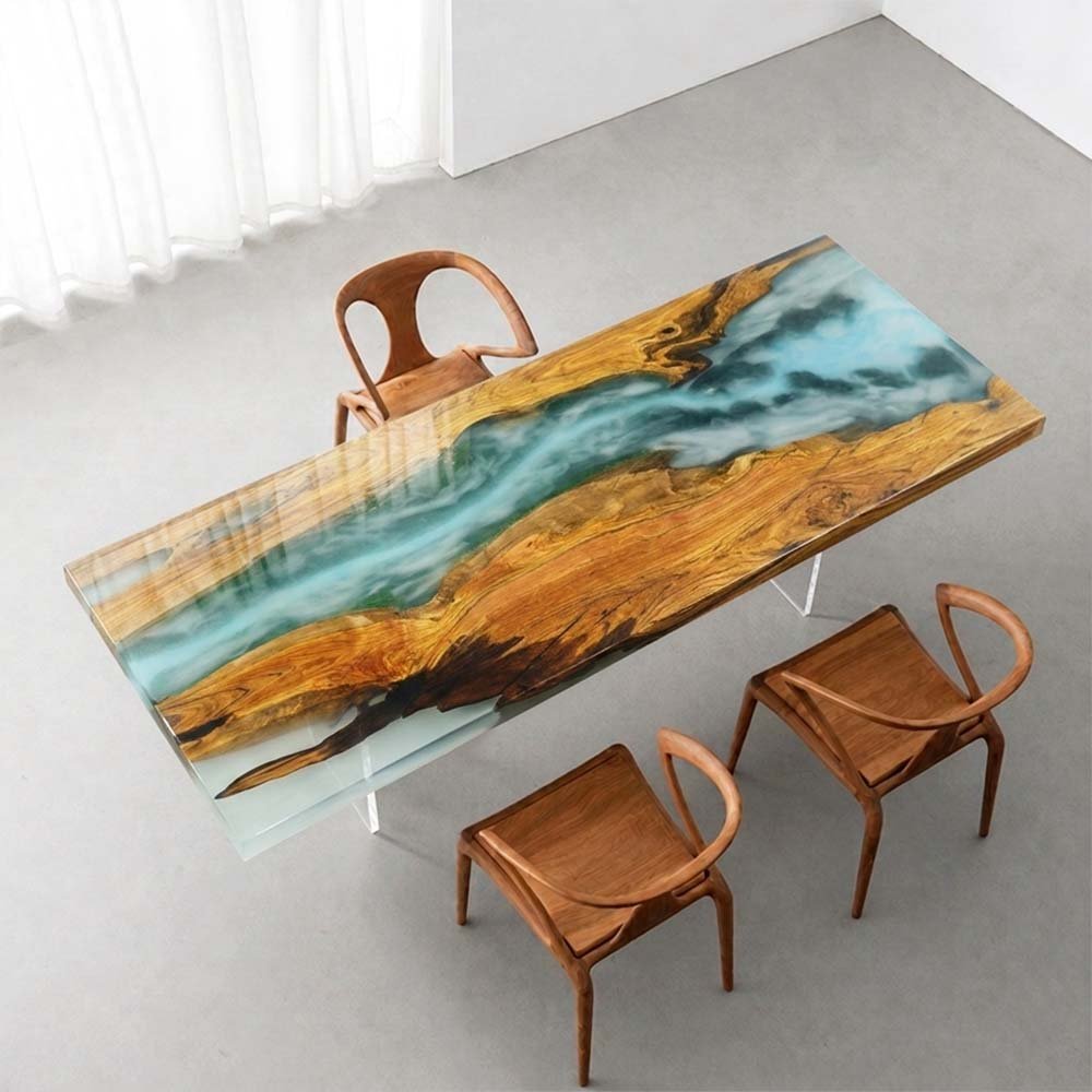 Elite Custom Misty Green Gorge Olive & Epoxy Resin Table ECT-19 - Elitecustomtable