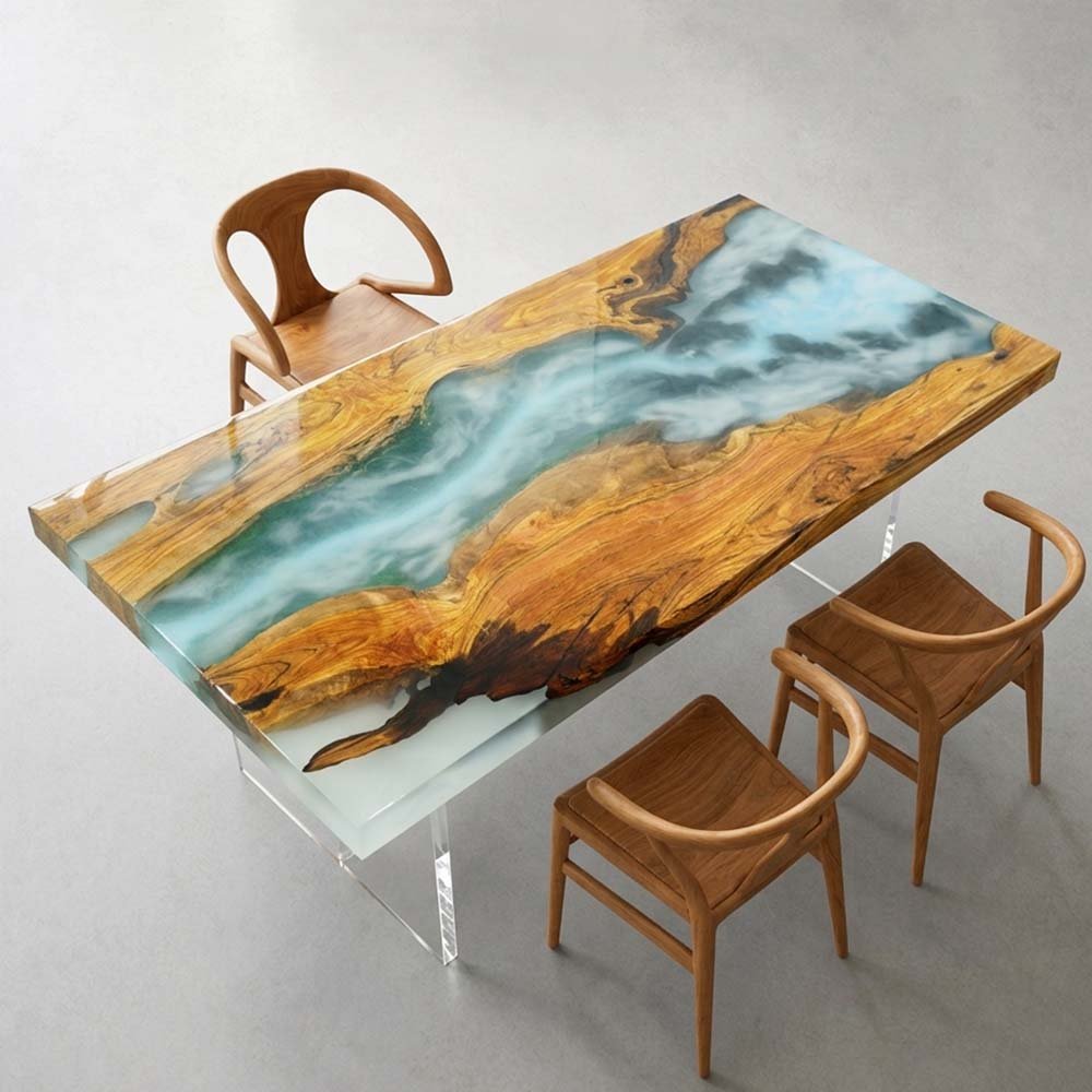 Elite Custom Misty Green Gorge Olive & Epoxy Resin Table ECT-19 - Elitecustomtable