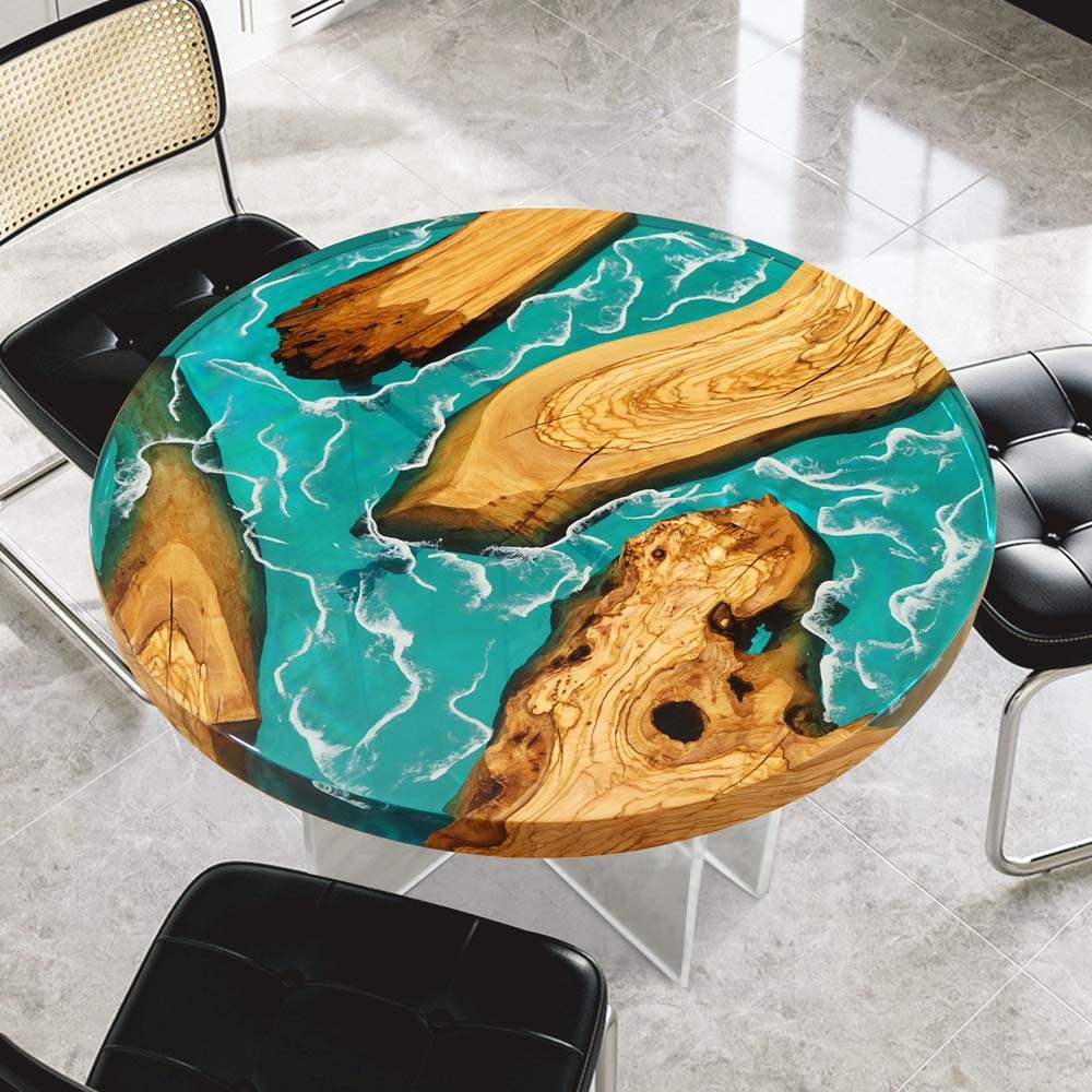 Elite Custom Olive Ocean - Inspired Epoxy Resin Round Table ECT - 116 - Elitecustomtable