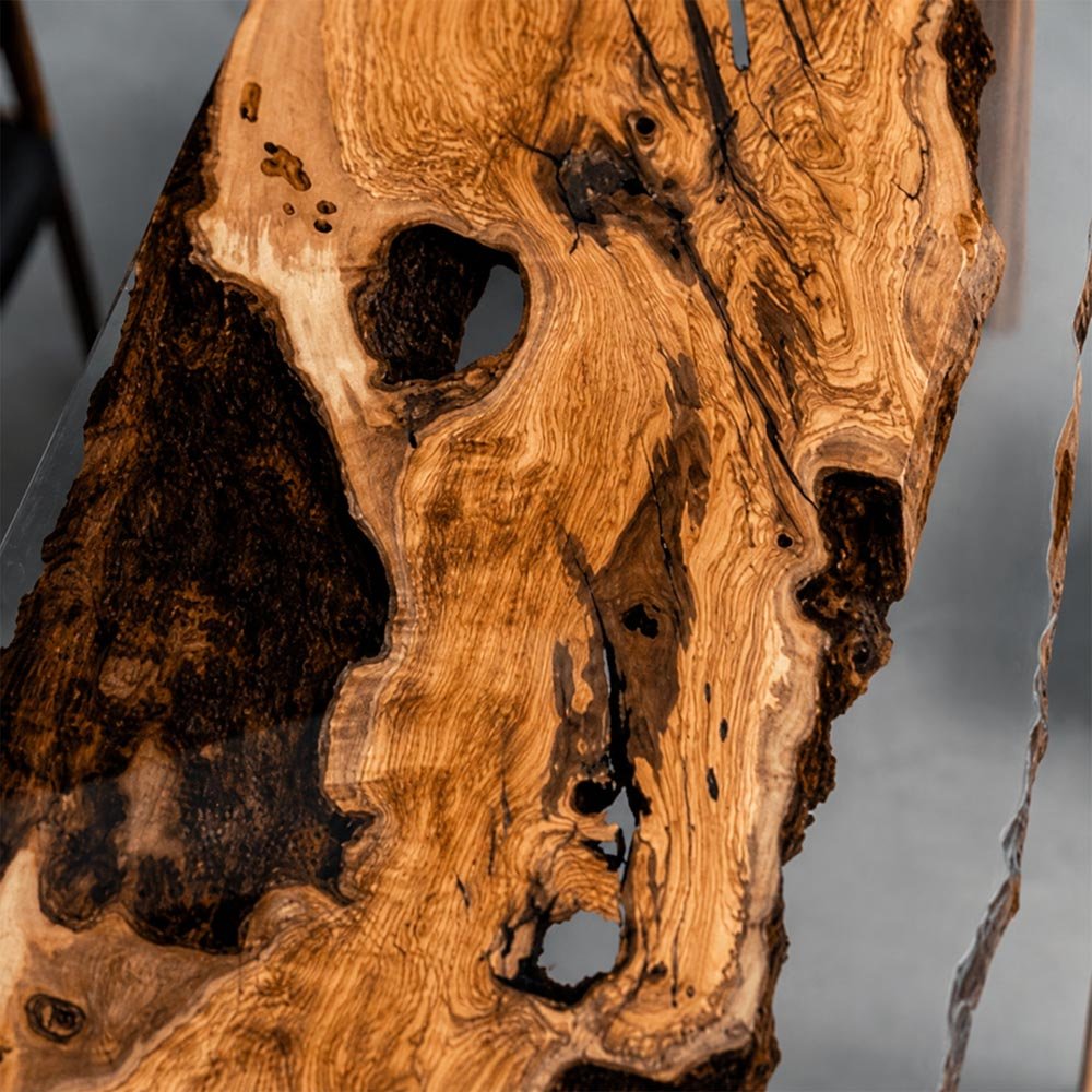 Elite Custom Olive Wood Handmade Clear Smokey Grey Epoxy Table ECT-108 - Elitecustomtable