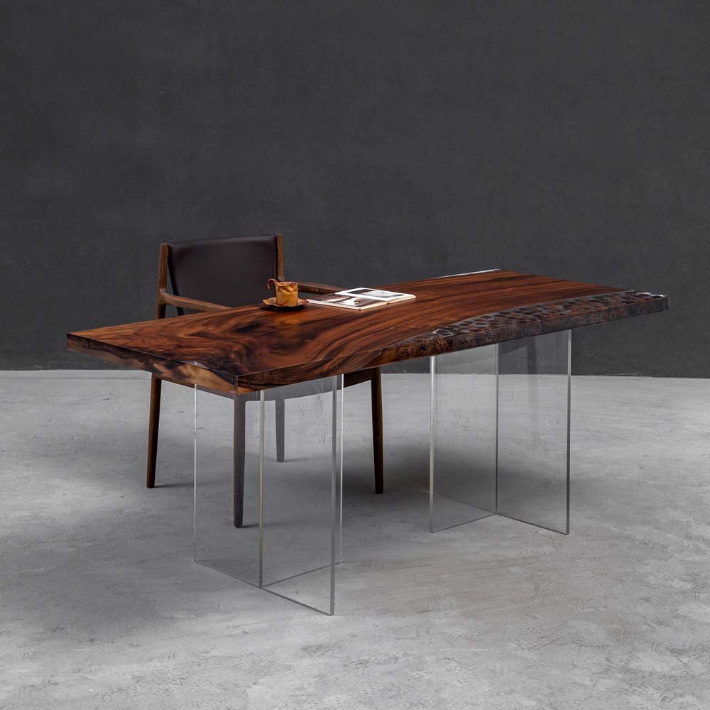 Elite Custom Organic Walnut & Pinecone - Filled Epoxy Dining Table ECT - 37 - Elitecustomtable