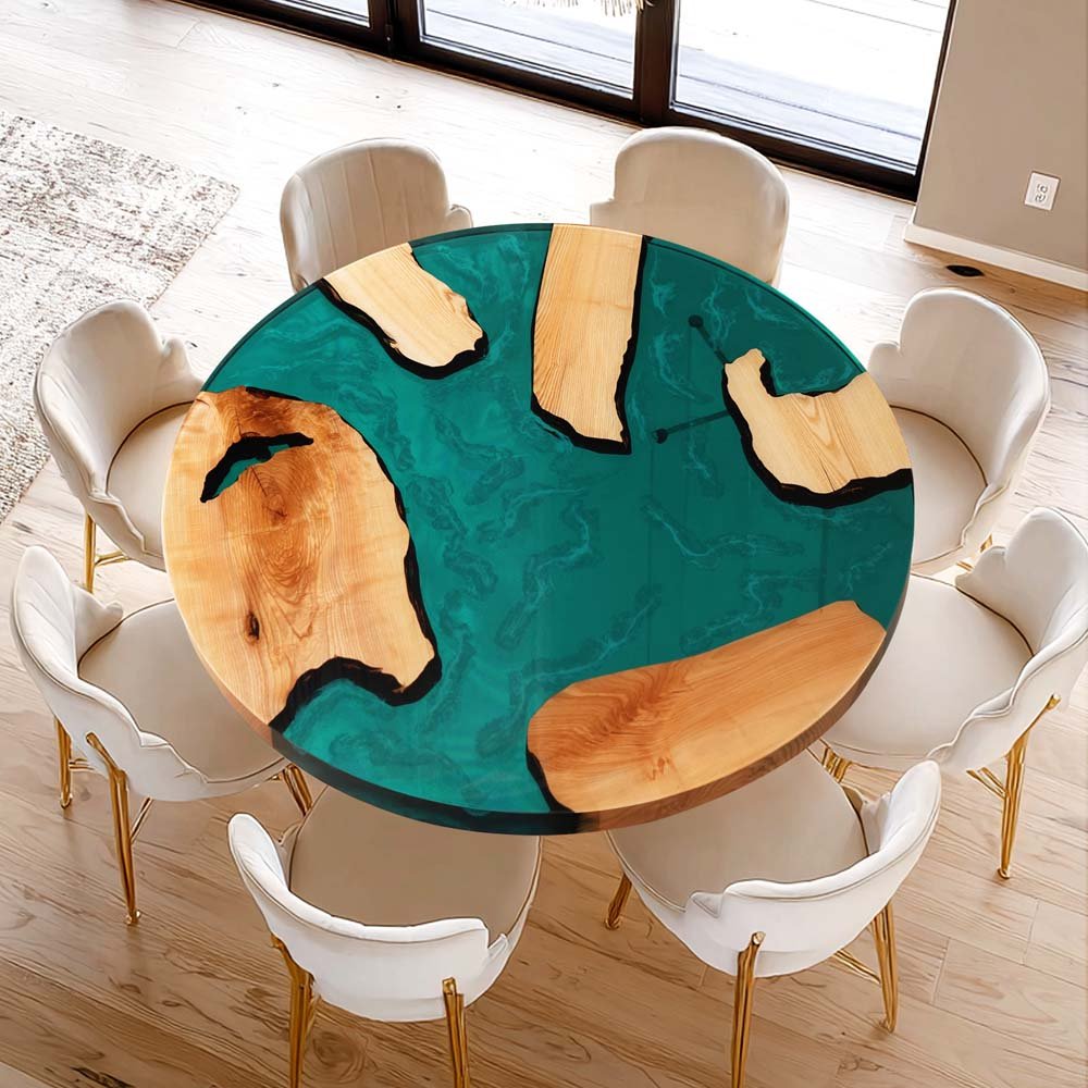 Elite Custom Poplar Wood and Blue - Green Resin Round Table ECT - 121 - Elitecustomtable