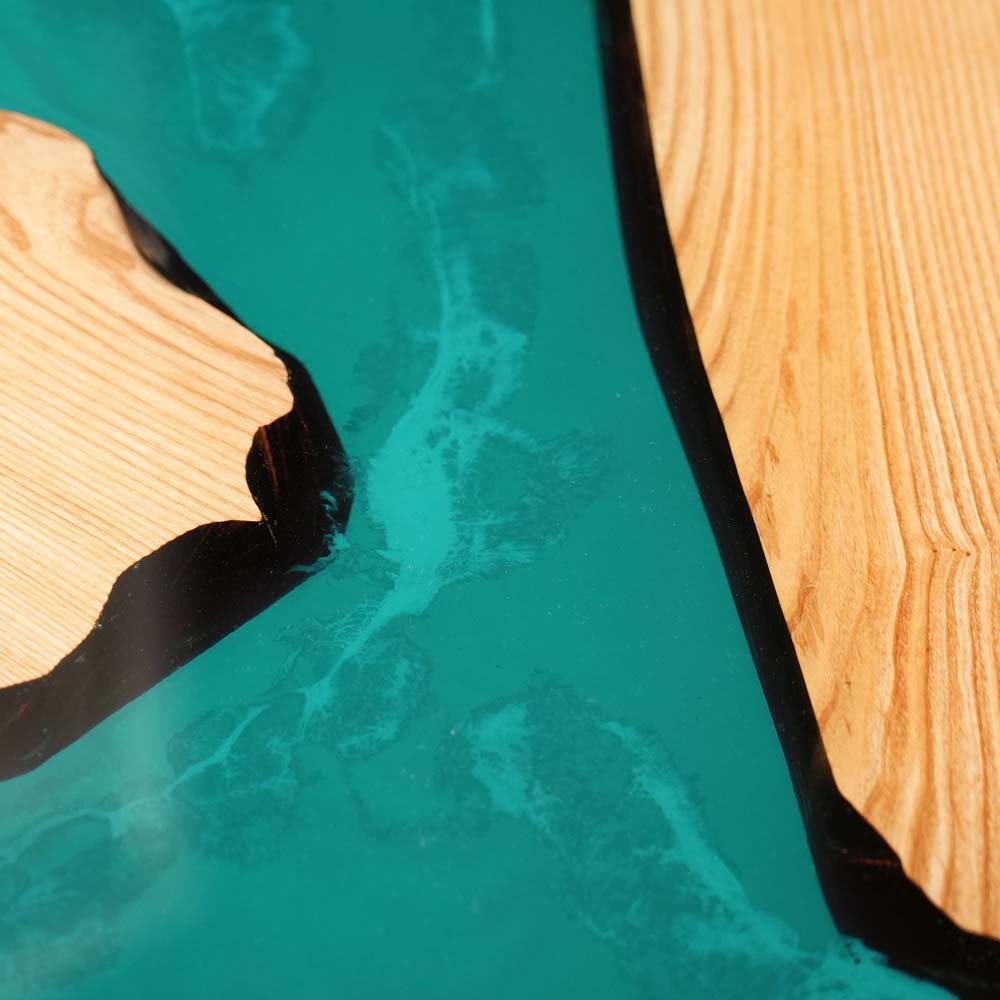 Elite Custom Poplar Wood and Blue - Green Resin Round Table ECT - 121 - Elitecustomtable