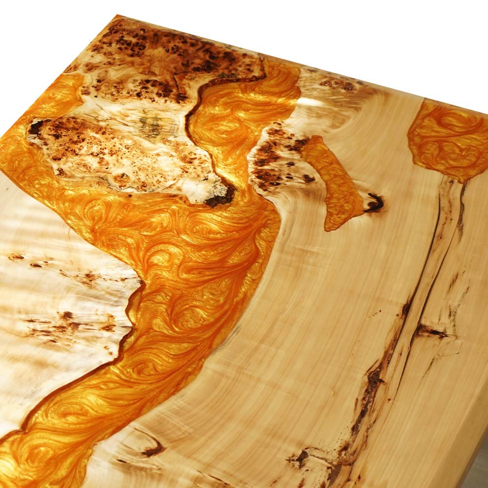 Elite Custom Poplar Wood with Amber Gilt Epoxy Resin Dining Table ECT - 78 - Elitecustomtable