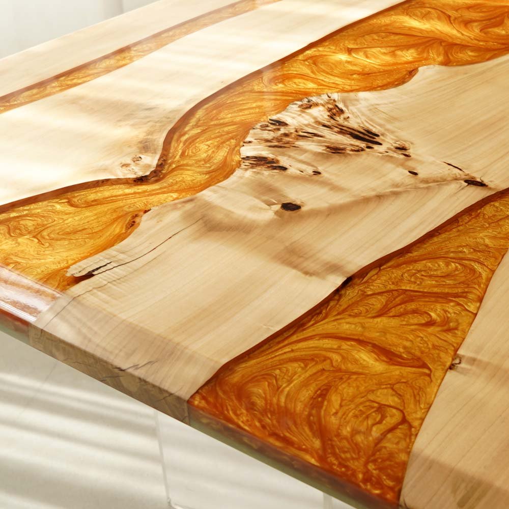 Elite Custom Poplar Wood with Amber Gilt Epoxy Resin Dining Table ECT - 78 - Elitecustomtable