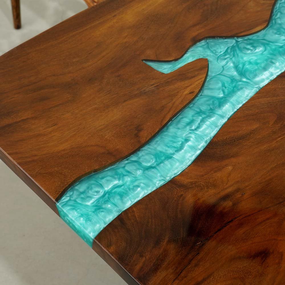 Elite Custom Solid Black Walnut Dining Table with Teal Resin Inlay ECT - 103 - Elitecustomtable