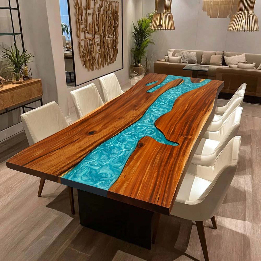 Elite Custom Unique Walnut Sleek Wood Live Edge Epoxy Conference Table ECT - 105 - Elitecustomtable