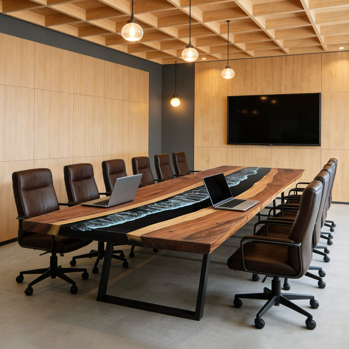 Elite Custom Walnut Black Epoxy Resin Conference & Dining Table ECT - 18 - Elitecustomtable