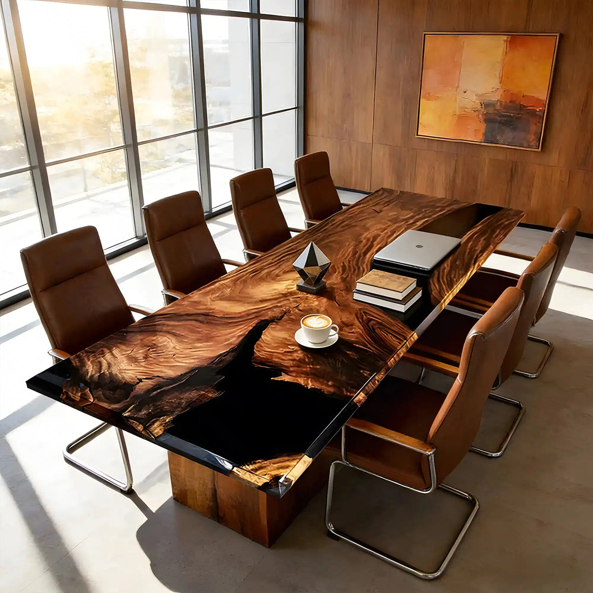 Elite Custom Walnut Conference with Black Epoxy Resin ECT - 93 - Elitecustomtable