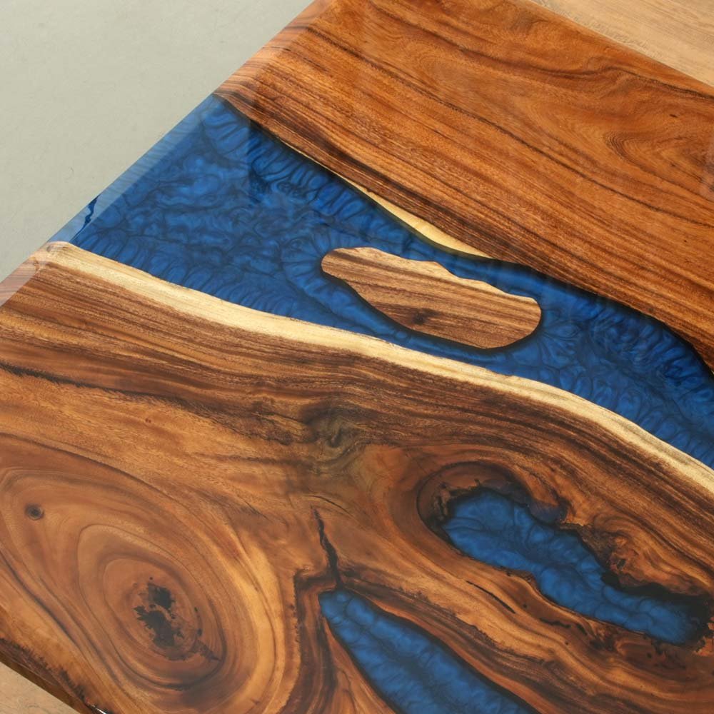 Elite Custom Walnut Resin Dining Table with Stunning Blue Inlay ECT - 88 - Elitecustomtable