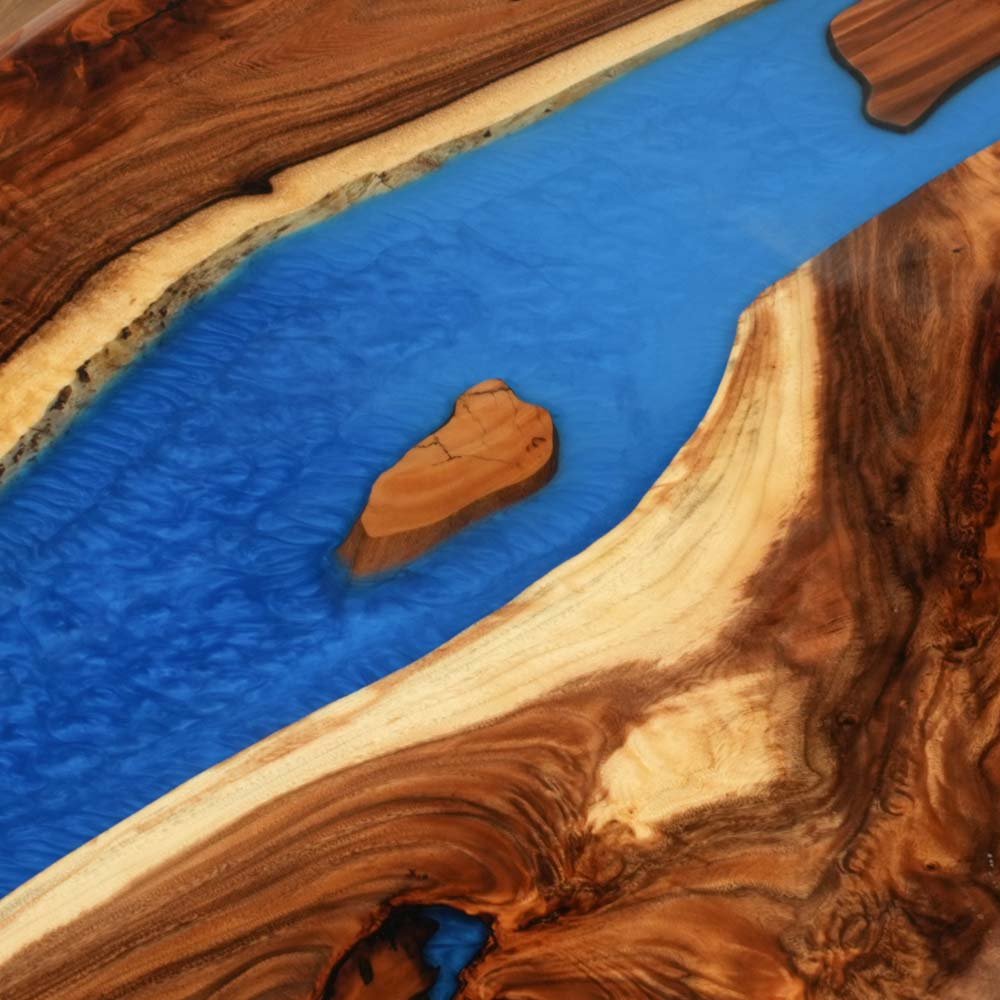 Elite Custom Walnut Resin Dining Table with Stunning Blue Inlay ECT - 88 - Elitecustomtable
