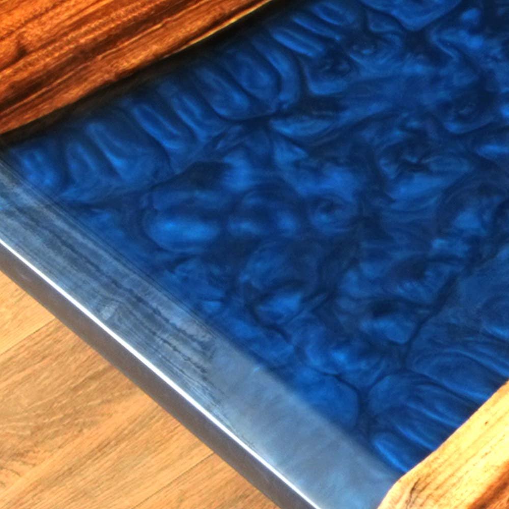 Elite Custom Walnut Resin Dining Table with Stunning Blue Inlay ECT - 88 - Elitecustomtable